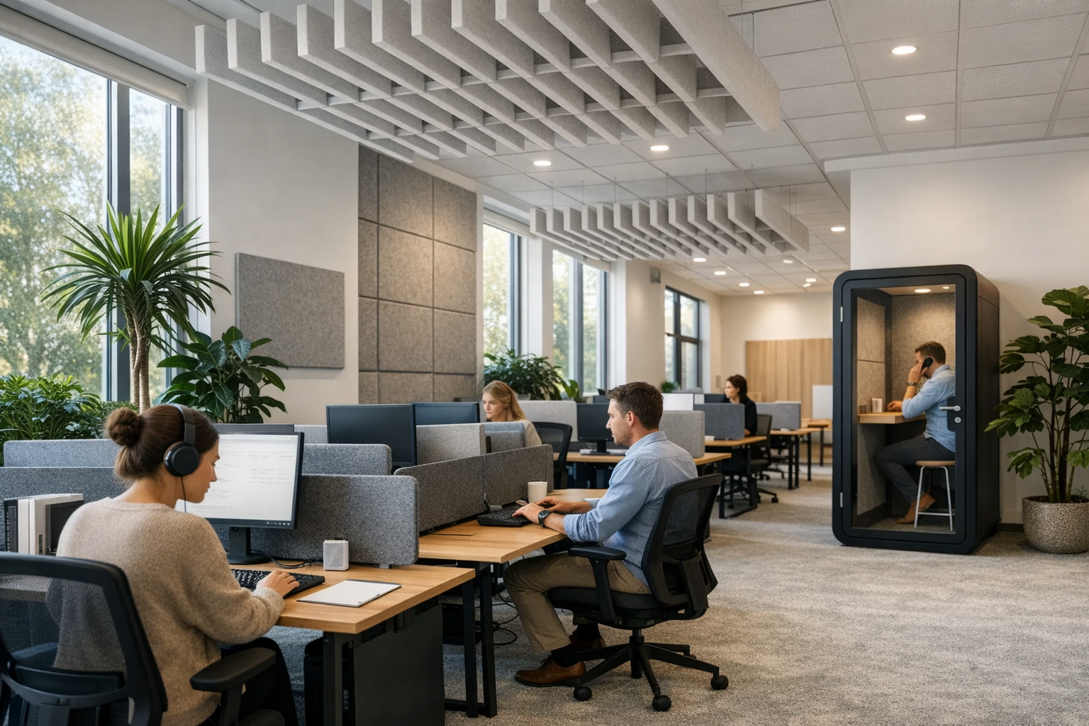 Akoestische werkplek in open kantoor