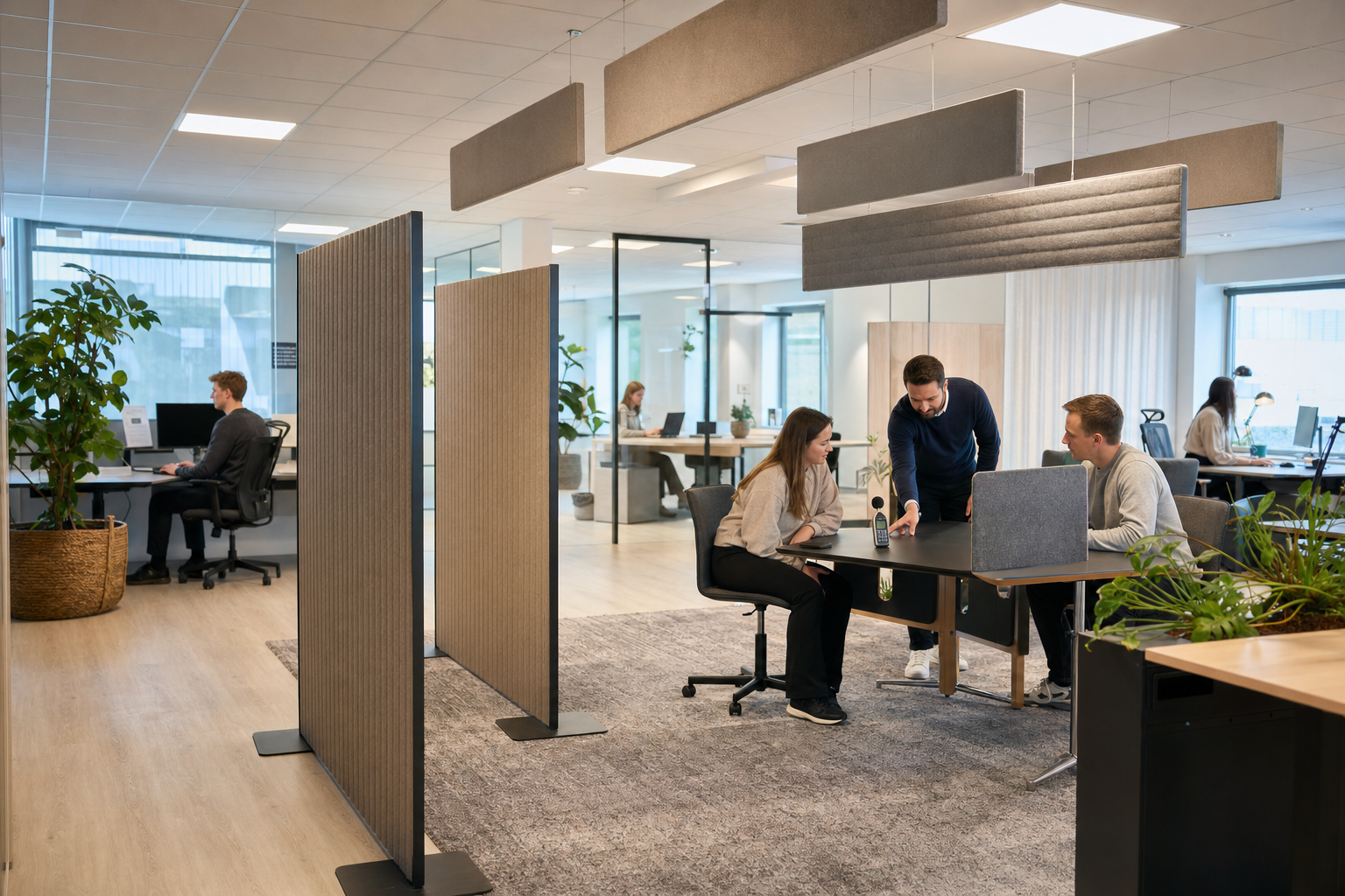 Akoestische panelen in open kantoorruimte